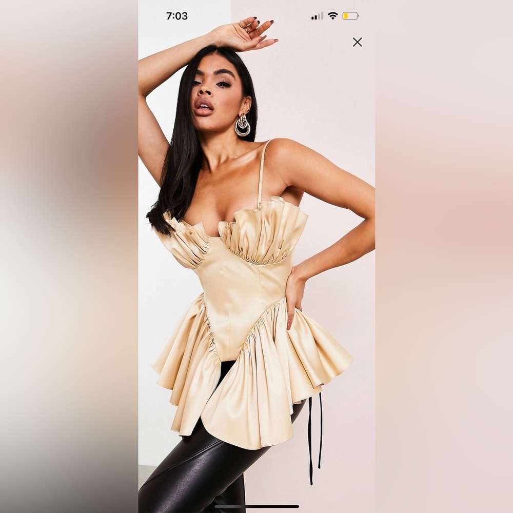 ASOS Luxe Champagne Fan Corset Blouse